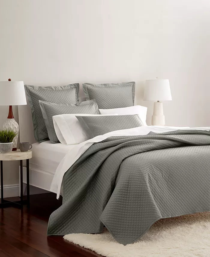 Charter Club Quilted Cotton 3-Pc Coverlet Set Full/Queen Diamond Pattern MSRP $250