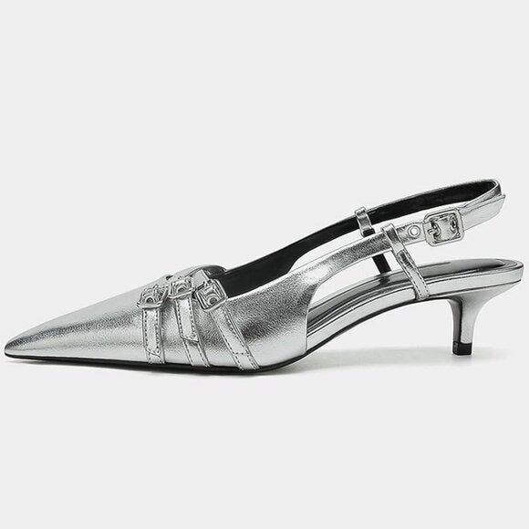 INC Womens Capeka Slingback Pumps Silver Triple Strap MSRP $99