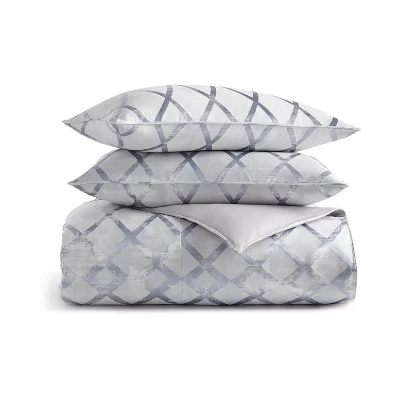 Hotel Collection Dimensional Comforter Set Full Queen Gray/Blue MSRP $550