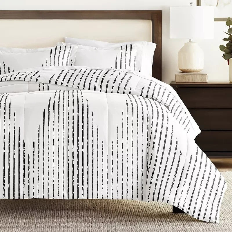 ienjoy Home Ultra Soft Diamond Stripe 3Pc. Queen Comforter Set Black and White