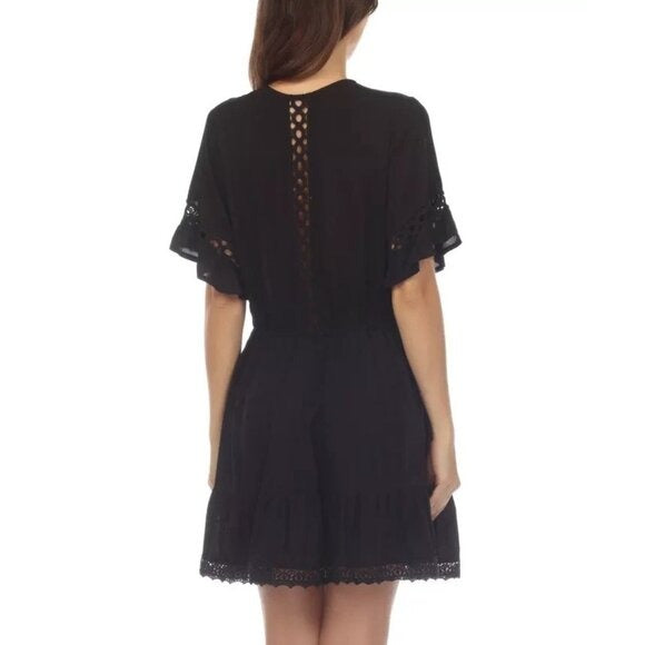 Raviya Womens V Neck Lace Trim Dress Cover Up Black 3X MSRP $58
