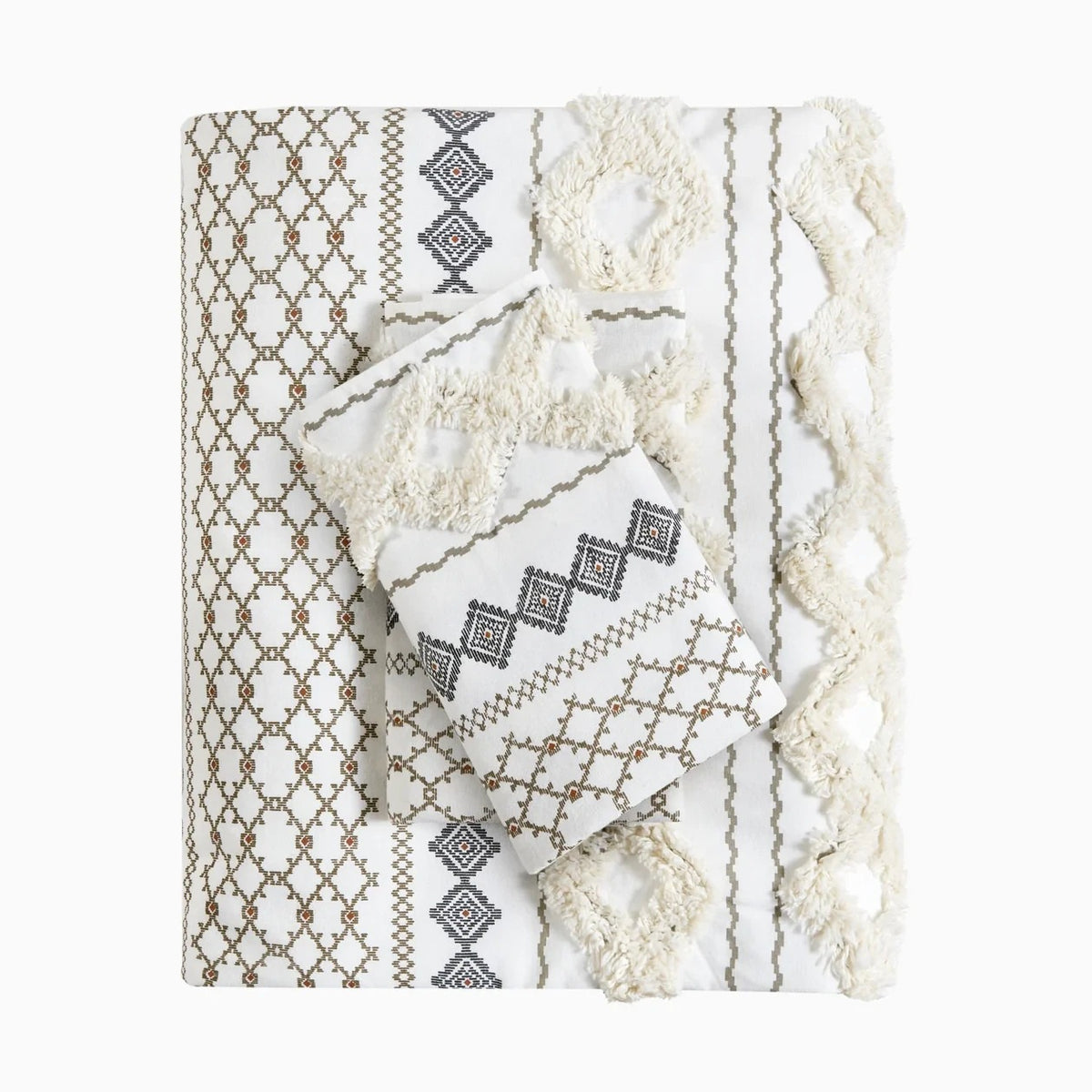 Imani Cotton Printed Duvet Cover Set with Chenille