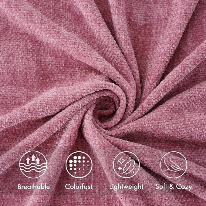 BATTILO HOME Pink Chenille Throw Blanket for Couch, Soft Cozy Textured Knit