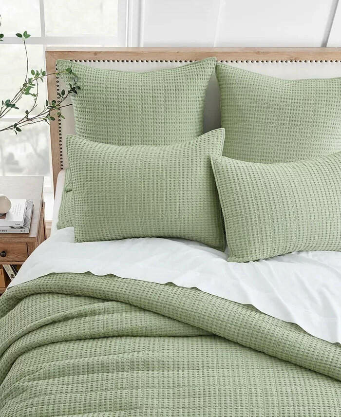 Levtex Mills Waffle Classic 3 Piece Bedspread Set King Green MSRP $490