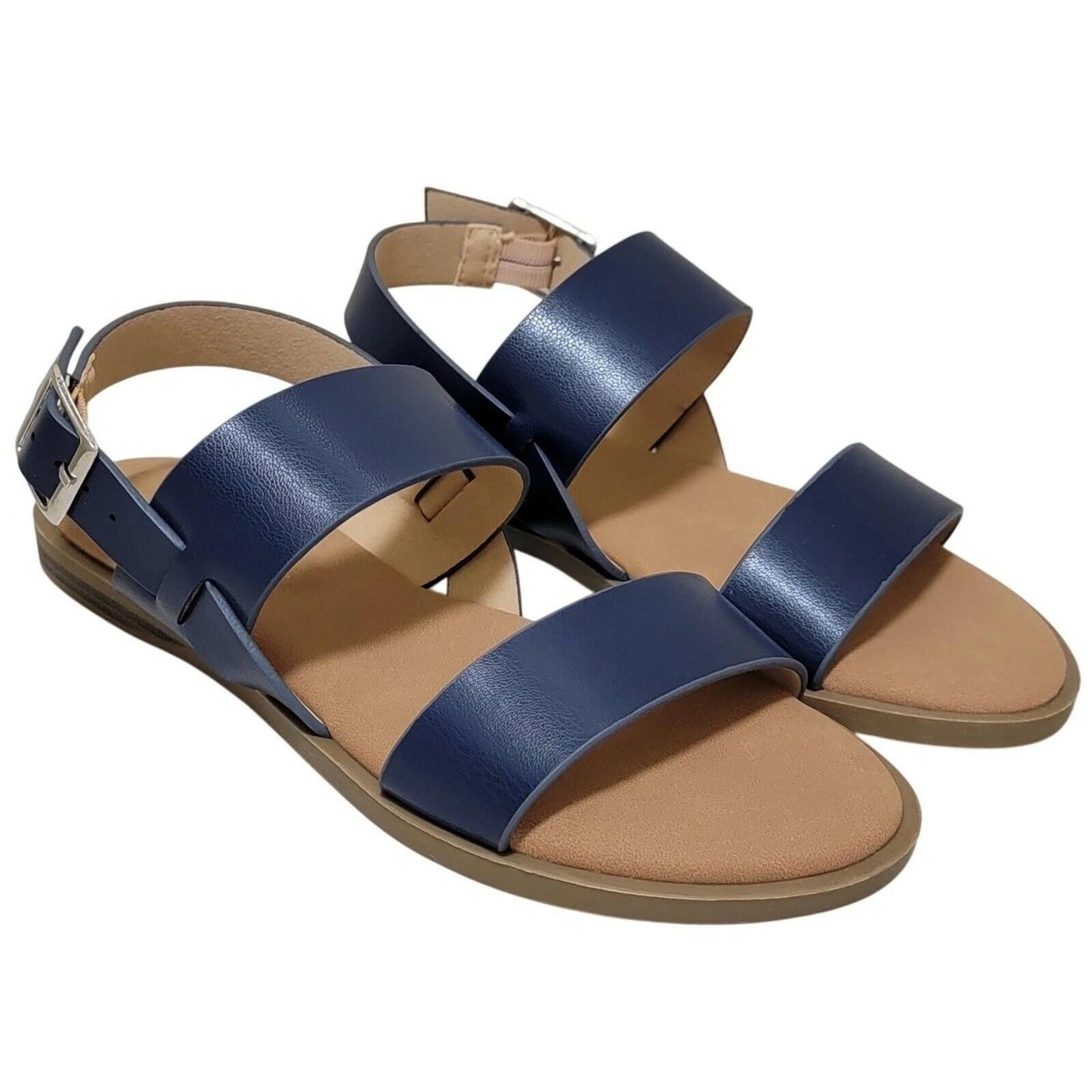 Journee Collection Lavine Sandals – Women’s Navy Faux Leather, Size 12, Comfort