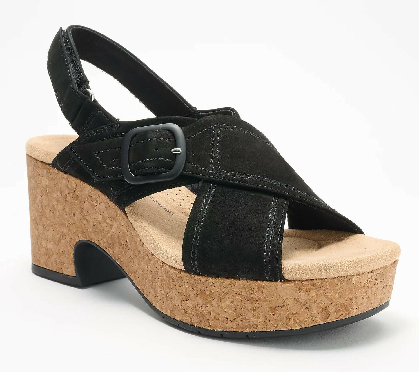 Clarks Collection Nerisa West Buckle Wedge Sandals 7.5 Black MSRP $99