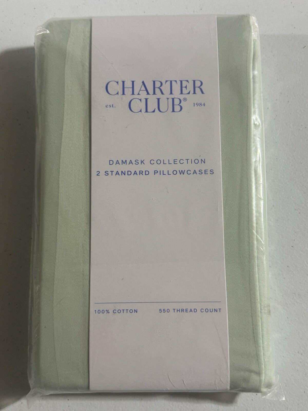 Charter Club Stripe 550TC Cotton Pillowcase Pair Standard Glacier Green $70