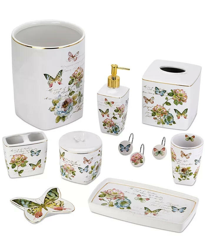Avanti Butterfly Garden White Ceramic Jar Floral Butterfly Design MSRP $30