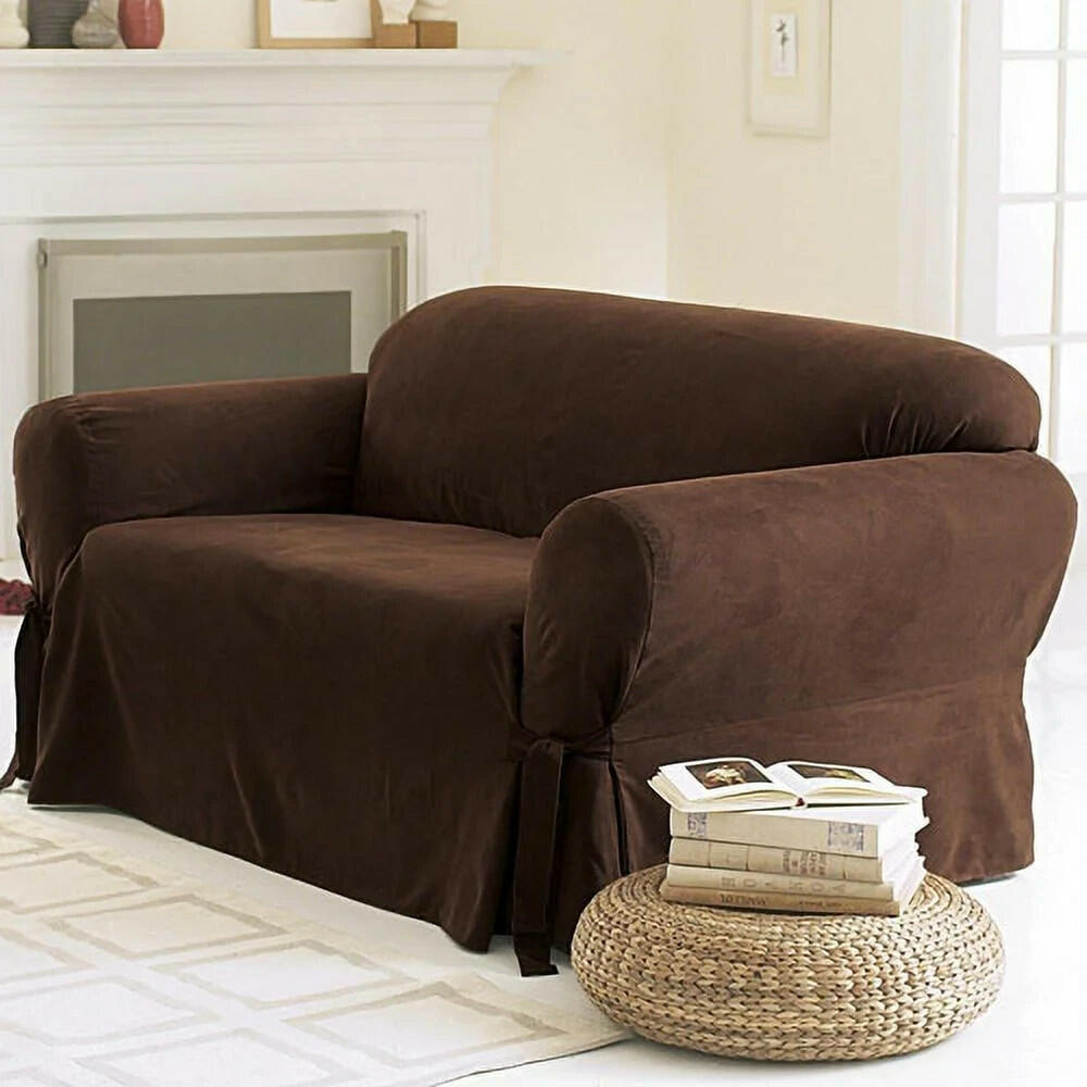 Sure Fit Soft Faux Suede Loveseat Slipcover Chocolate Brown Washable MSRP $99