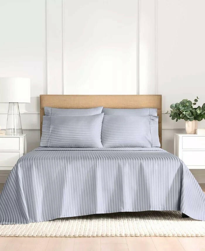 Fairfield Square Brookline 1400TC 6Pc Sheet Set King Sky Blue Stripe $230