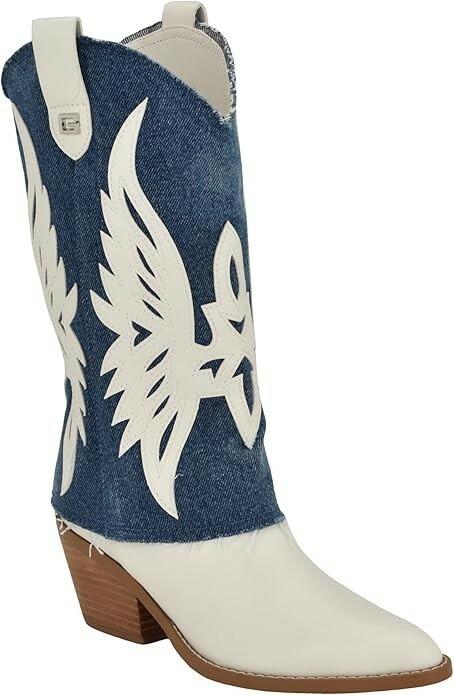 GUESS Women’s Raegan Fold-Over Western Booties White Denim 9.5 New $98