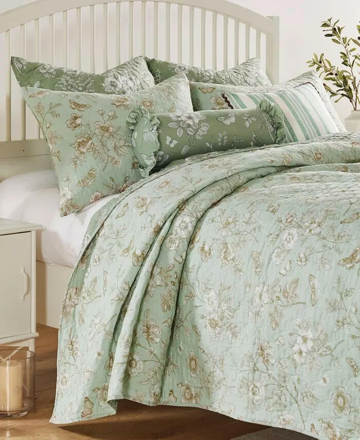 Greenland Home Olivia Garden Toile Quilt Set Full Queen Green MSRP $290