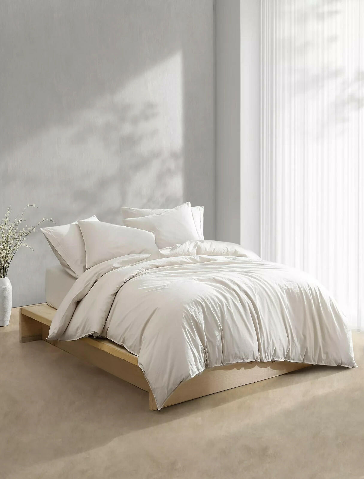 Calvin Klein Washed Percale Comforter Set Queen Light Beige MSRP $317
