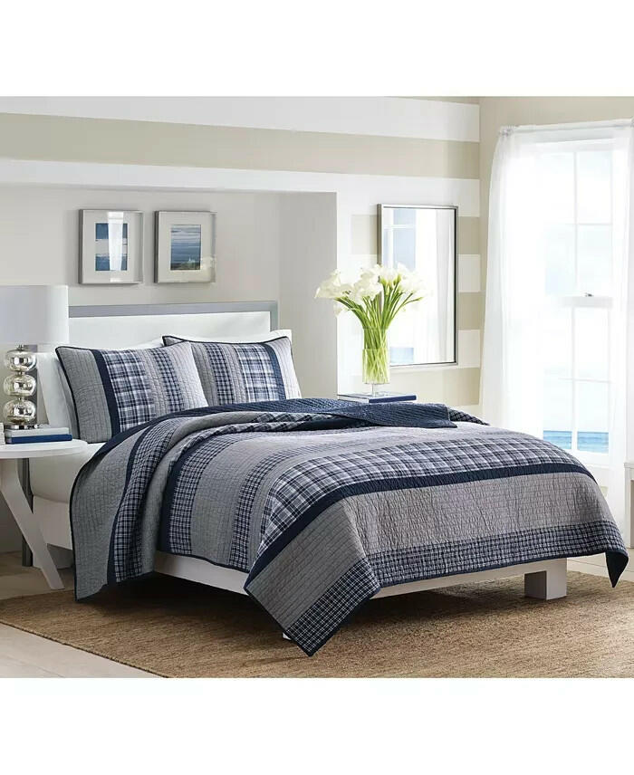Nautica Adelson Cotton Woven Reversible Quilt King Navy MSRP $350