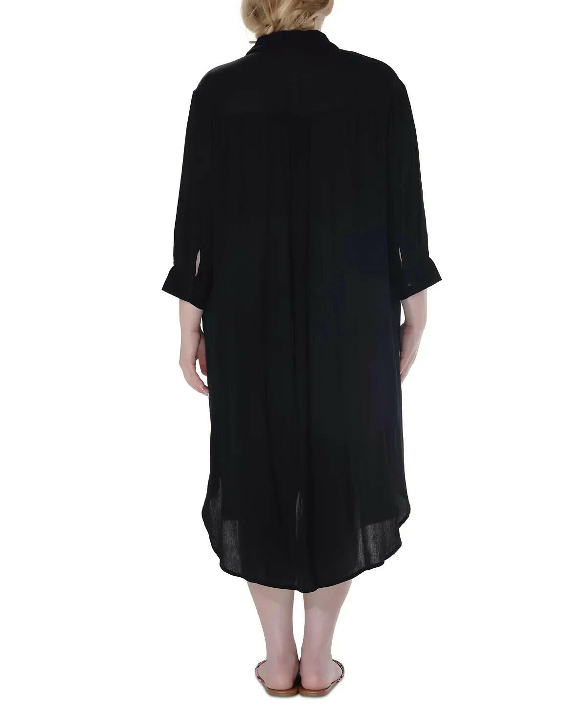 Raviya Plus Size Button Down Midi Cover Up Dress 3X Black $58