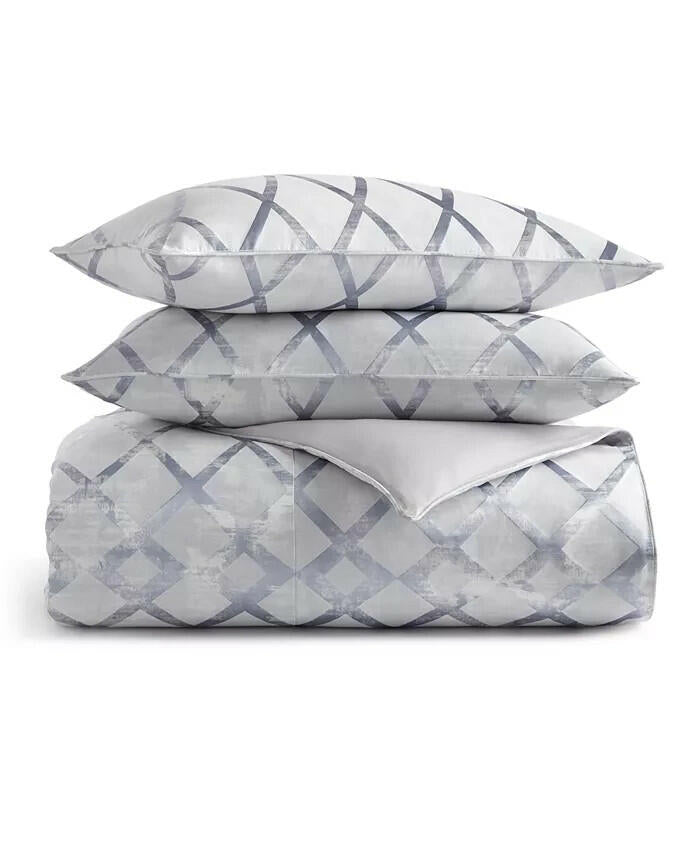 Hotel Collection Dimensional Comforter Set Full Queen Blue MSRP $550