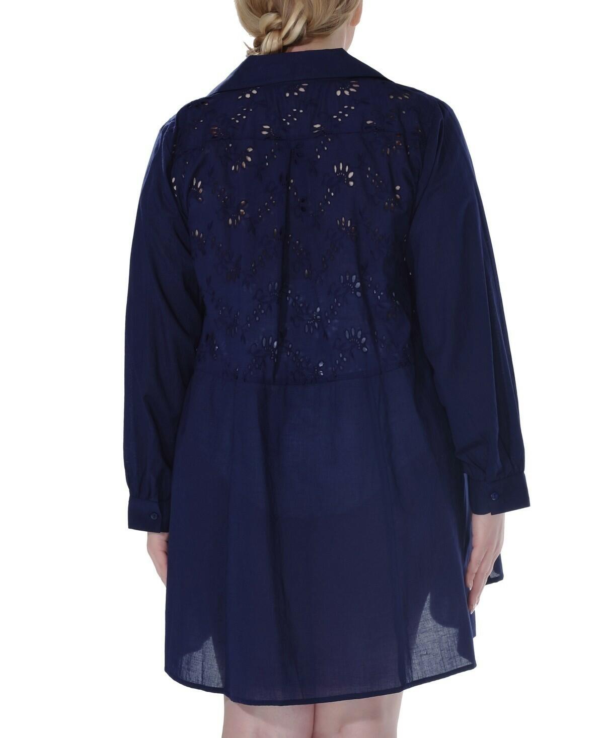 Raviya Plus Size Cotton Eyelet Button Cover Up Dress 2X Navy $58