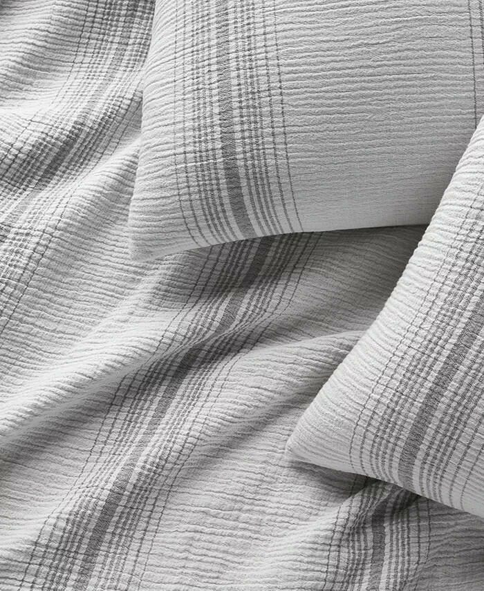 Oake Artisanal Stripe 3 Piece Cotton Comforter Set King White Gray $290