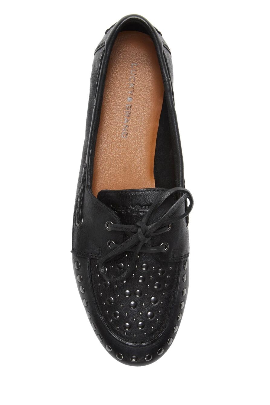 Lucky Brand Womens Timini Leather Boat Shoes Black 8.5 New $98