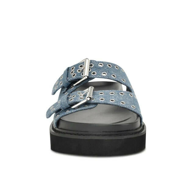 Nine West Womens Eleny Buckle Slide Sandals Denim Blue 8.5 New $80