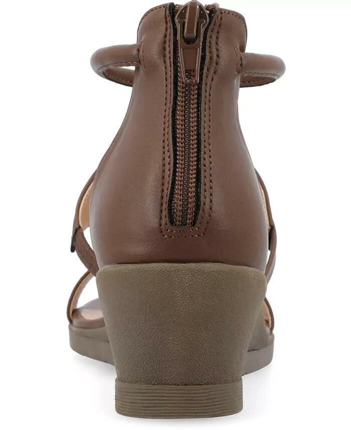 Journee Collection Trayle Wedge Sandals Brown 12 Ankle Strap Open Toe $94