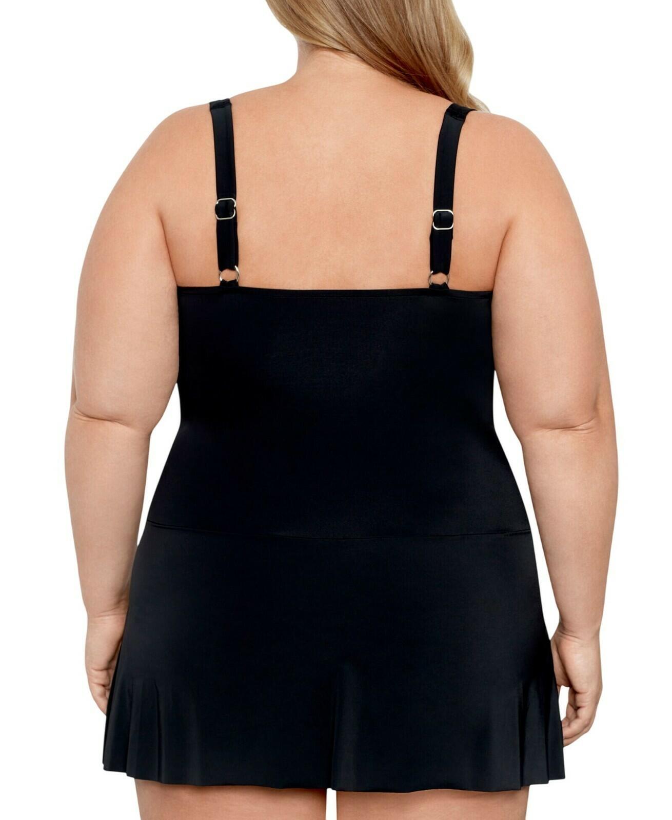 Swim Solutions Plus Size Tummy Control Skater Swimsuit 20W Black White $122