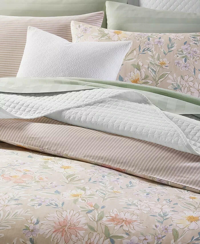 Charter Club Border Garden Comforter Set Twin Beige Floral MSRP $170