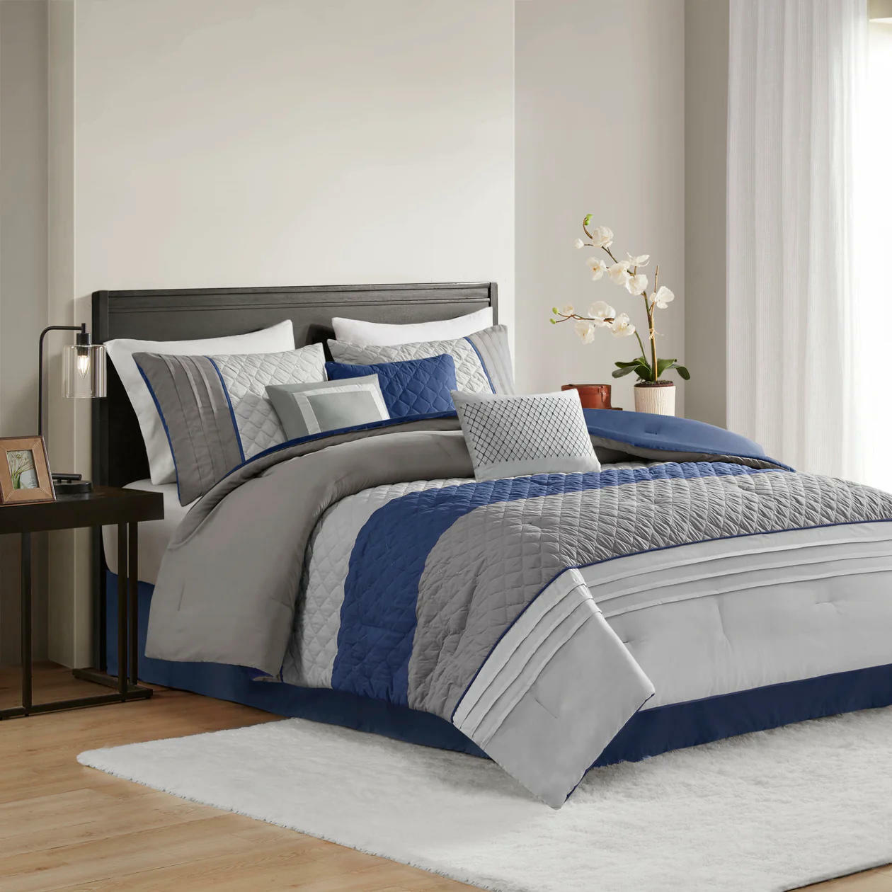 Jenson 7-Piece Color Block Stripe Comforter Set with Throw Pillows by Madison