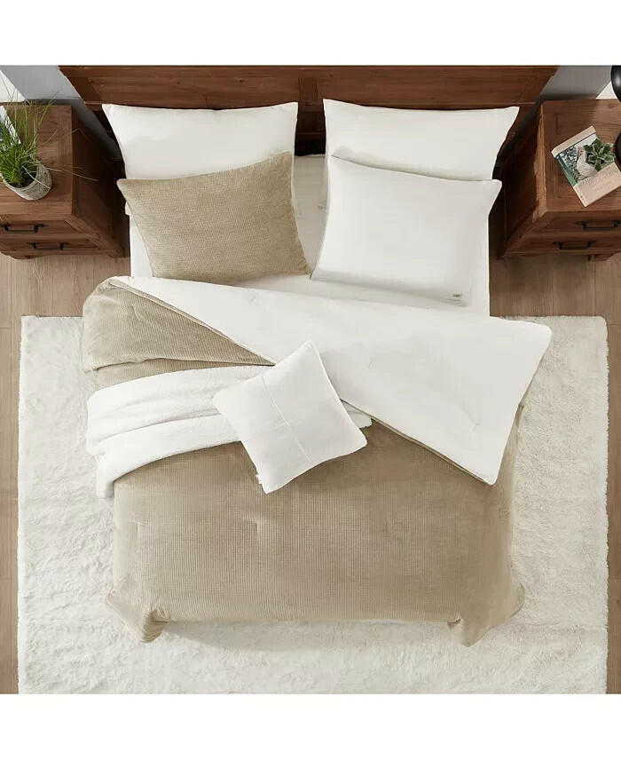 UGG Brody Reversible King Comforter Set Birch Tan 5 Piece Plush MSRP $190