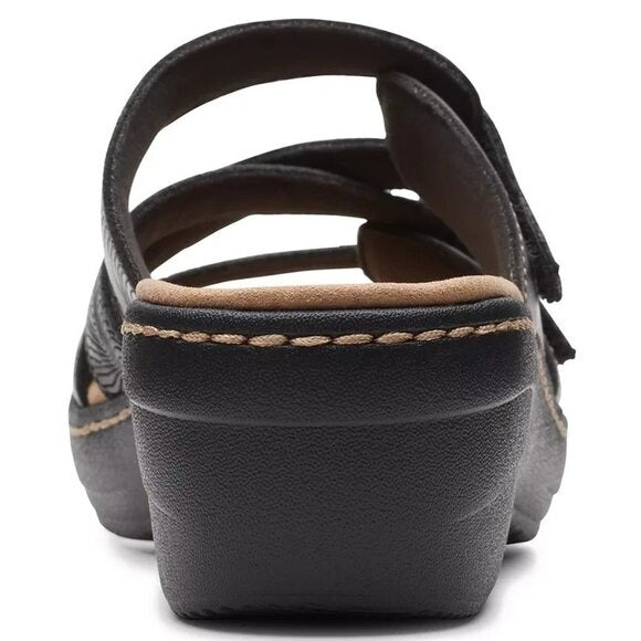 Clarks Merliah Karli Slip On Strappy Sandals Black MSRP $94