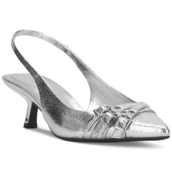 INC Womens Capeka Slingback Pumps Silver Triple Strap MSRP $99