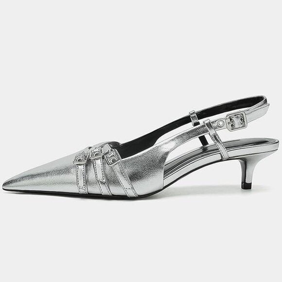 INC Womens Capeka Slingback Pumps Silver Triple Strap MSRP $99