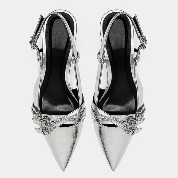 INC Womens Capeka Slingback Pumps Silver Triple Strap MSRP $99