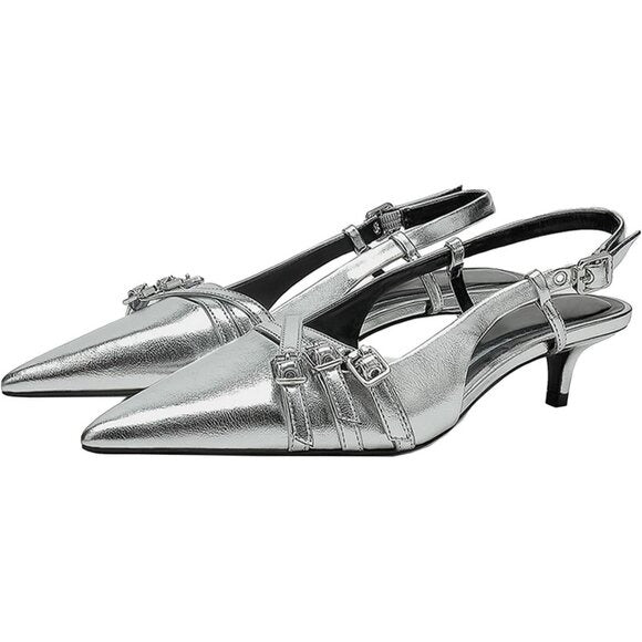 INC Womens Capeka Slingback Pumps Silver Triple Strap MSRP $99