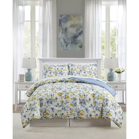 Sunham Neutral Damask 8 Piece Comforter Set queen blue yellow MSRP $100