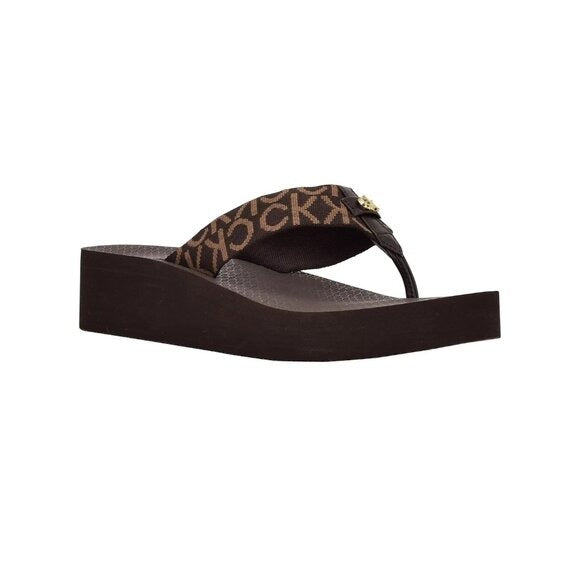 Calvin Klein Womens Meena Logo Platform Flip Flops Brown Size 6 MSRP $39