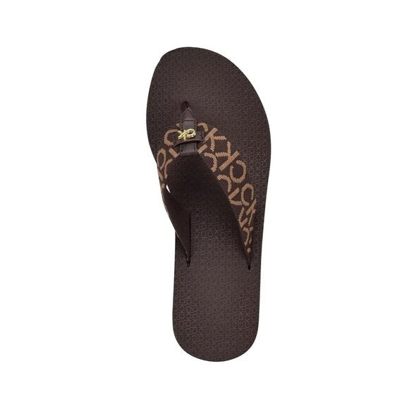 Calvin Klein Womens Meena Logo Platform Flip Flops Brown Size 6 MSRP $39