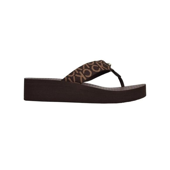 Calvin Klein Womens Meena Logo Platform Flip Flops Brown Size 6 MSRP $39