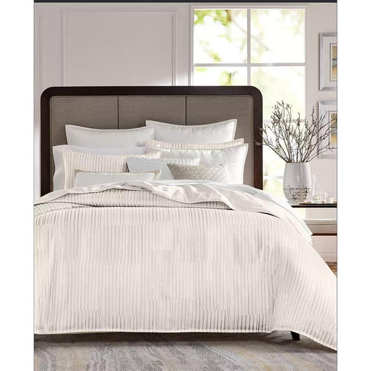Hotel Collection Metallic Strie Comforter Set Queen Ivory MSRP $550