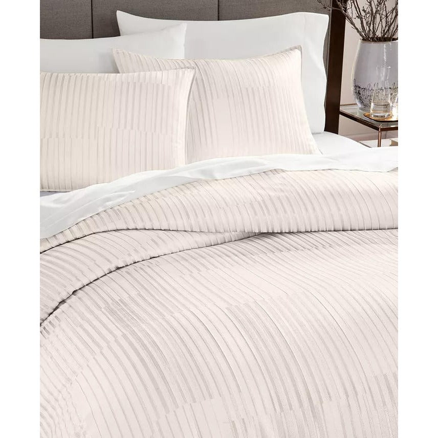 Hotel Collection Metallic Strie Comforter Set Queen Ivory MSRP $550