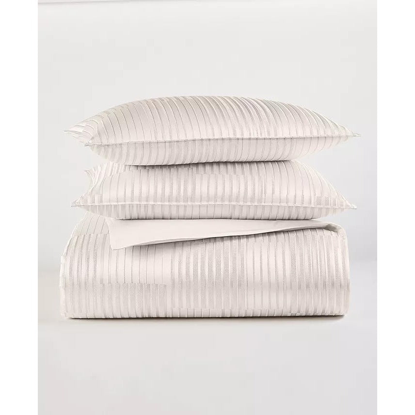 Hotel Collection Metallic Strie Comforter Set Queen Ivory MSRP $550