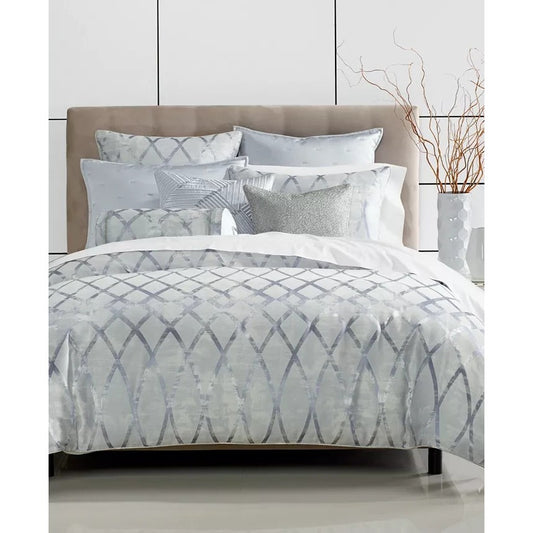 Hotel Collection Dimensional Comforter Set Full Queen Gray/Blue MSRP $550