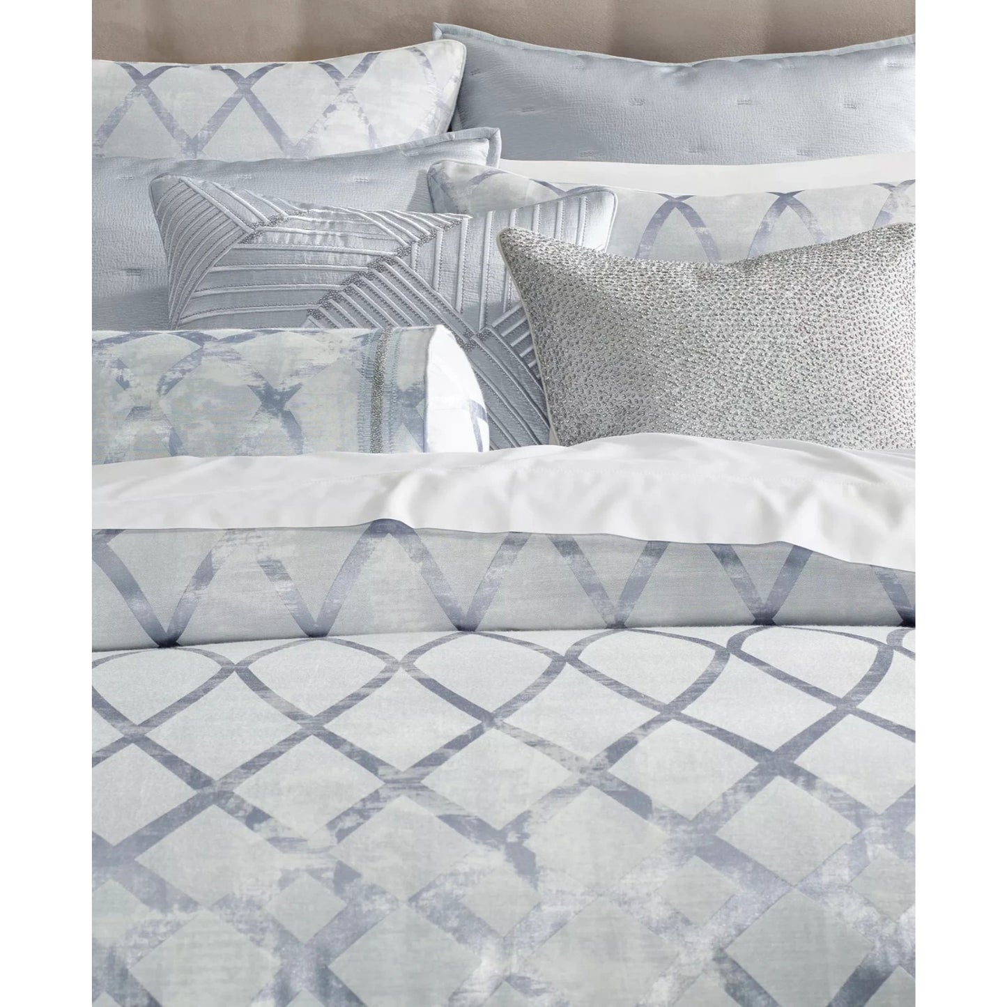 Hotel Collection Dimensional Comforter Set Full Queen Gray/Blue MSRP $550