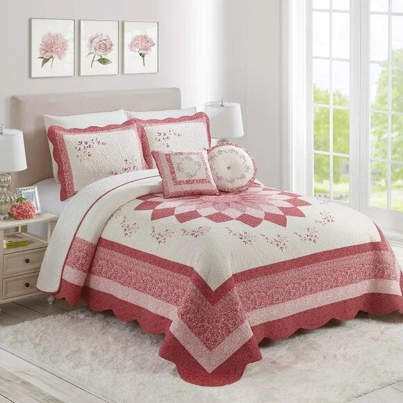 Modern Heirloom Charlotte Bedspread King Red Floral MSRP $260