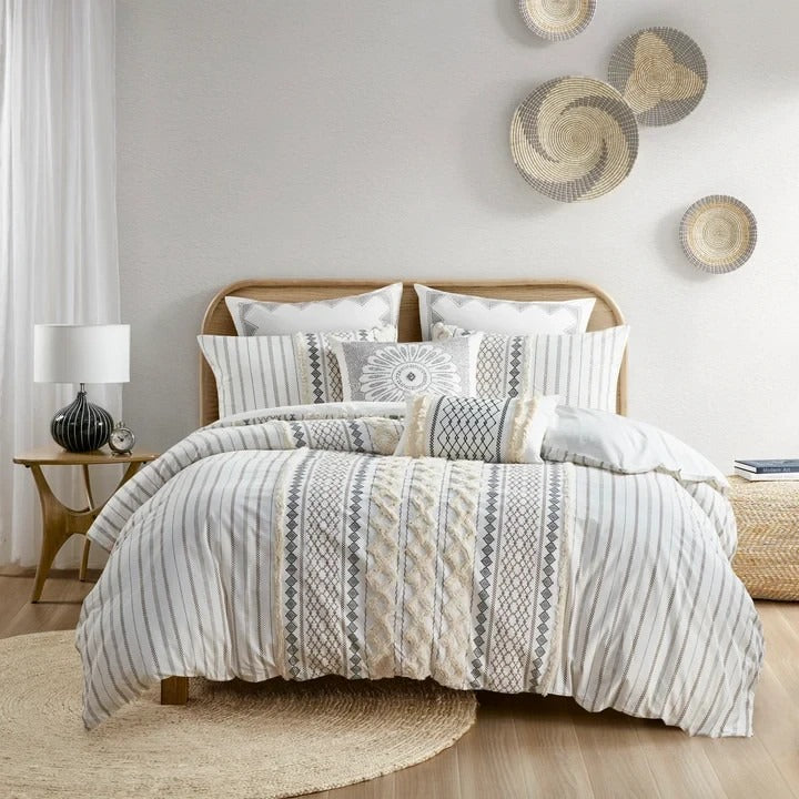 Imani Cotton Printed Duvet Cover Set with Chenille