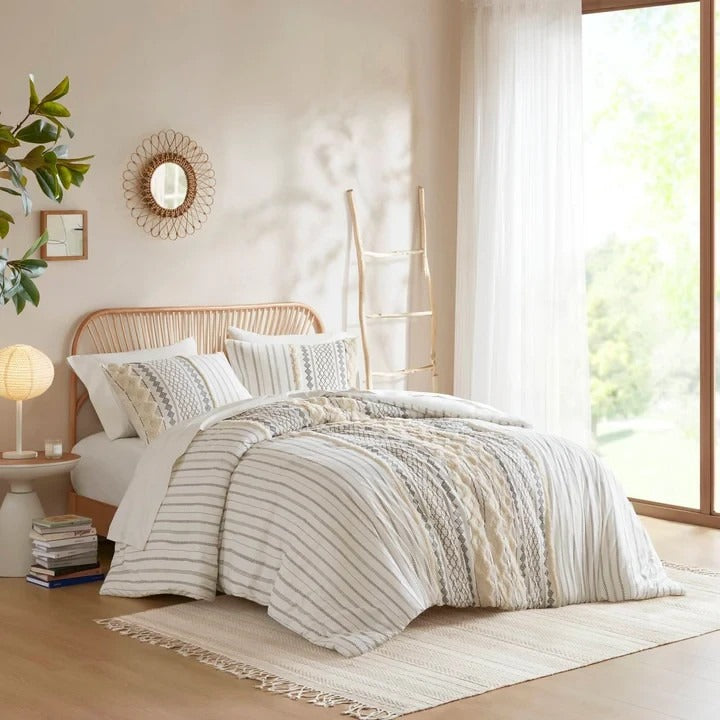 Imani Cotton Printed Duvet Cover Set with Chenille
