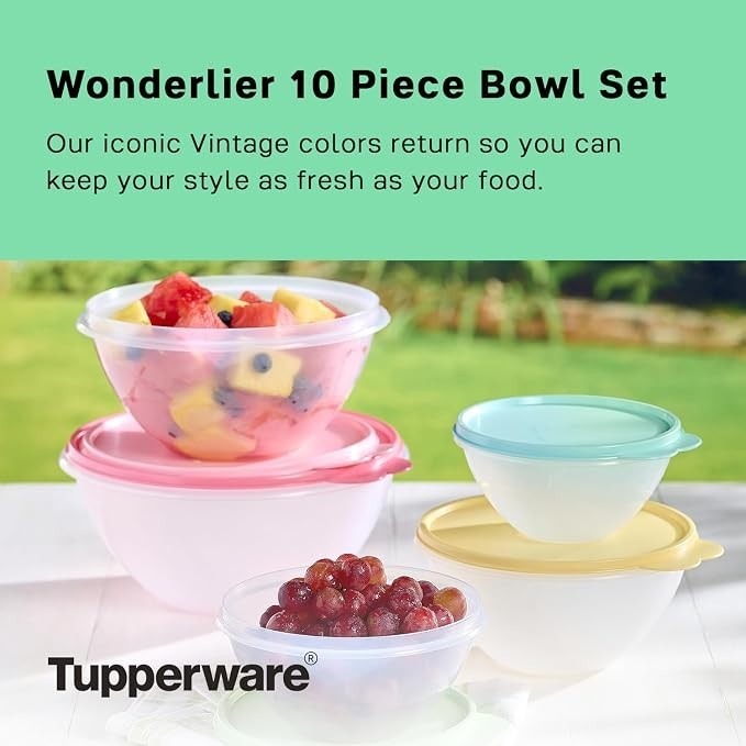 Tupperware Wonderlier 10-Piece Vintage Pastel Set (5 Bowls + 5 Lids)