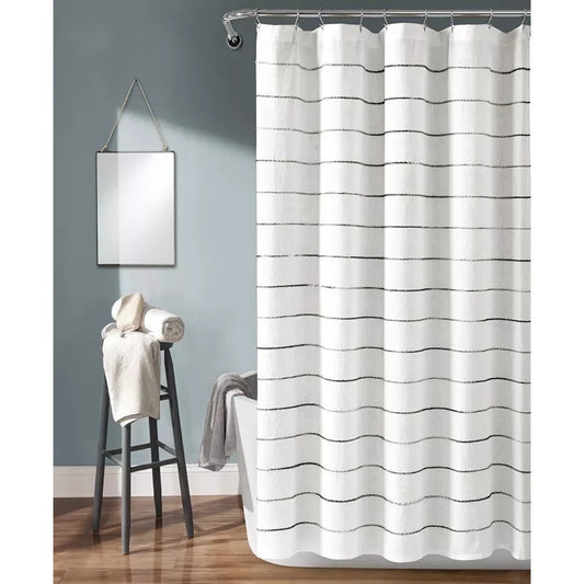 Lush Décor Ombre Stripe Yarn Dyed Cotton Shower Curtain 72x72 Modern Woven $81