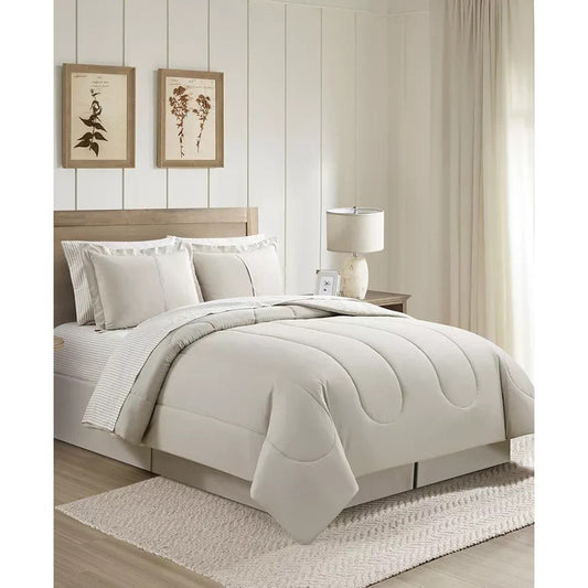 Sunham Neutral Damask 8 Piece Comforter Set Full Beige MSRP $100