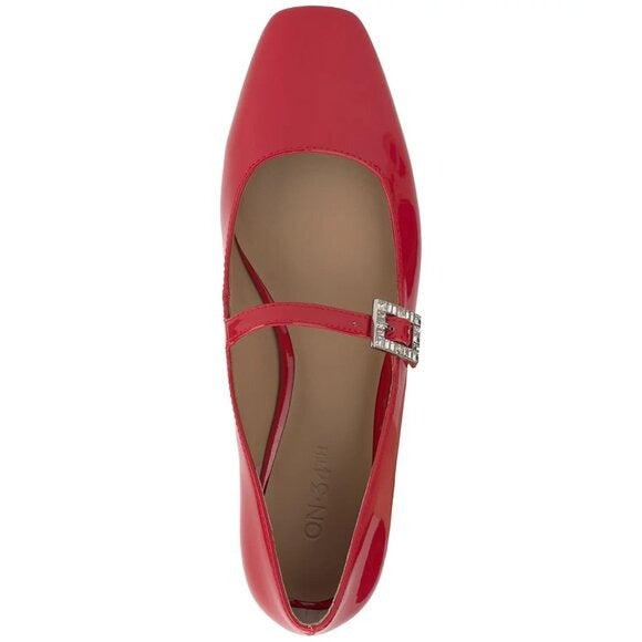 On 34th Womens Saadet Rhinestone Buckle Mary Jane Flats Red  MSRP $79